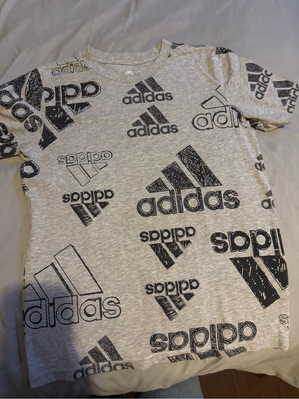 adidas Grey Tee with Black Logo All-Over Print